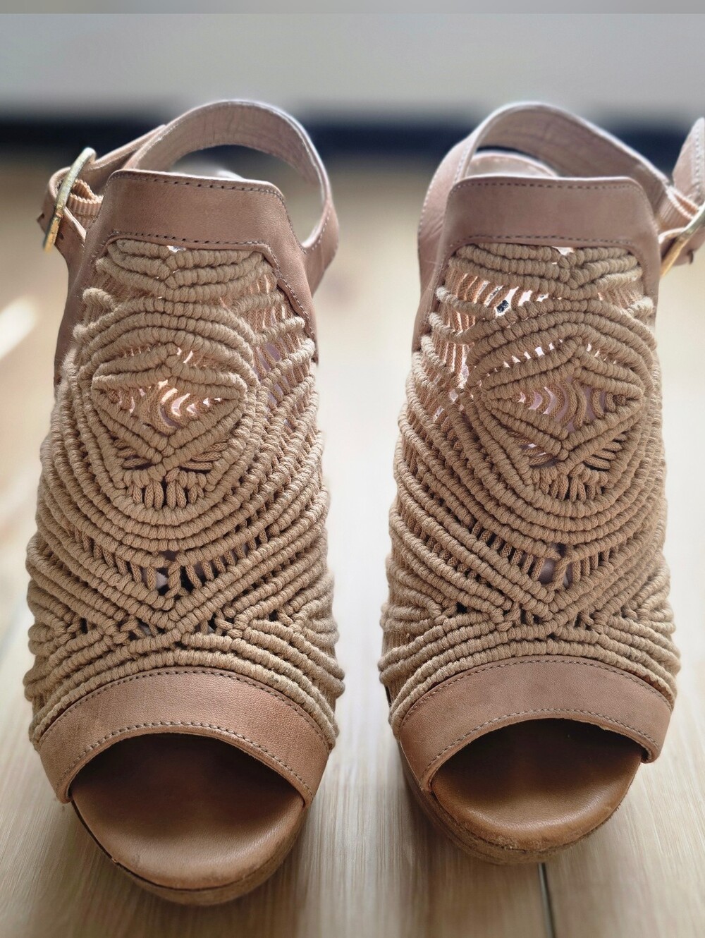 Steve Madden Beige Macramé Wedge Platform Sandals